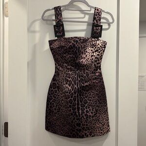 Cyntia Rowley, satin leopard mini dress, adjustable buckle straps